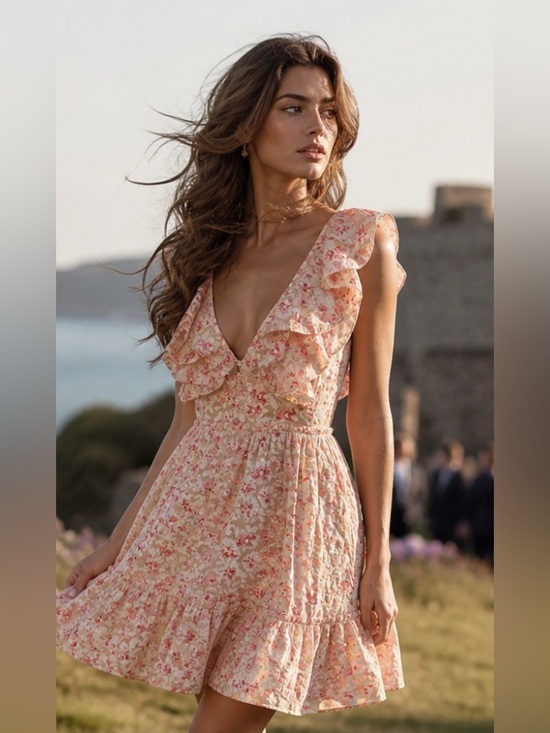Storia Dresses & Skirts - Storia Ruffle Floral Mini Dress Romantic Cottagecore Spring Wedding Brunch Boho